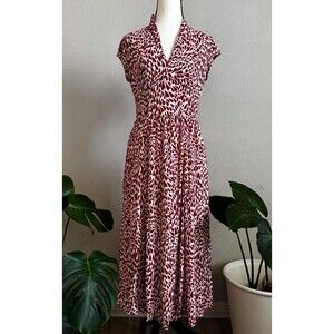 Reformation Alisa Midi Dress Size 8 Fits 6 Red White Heart Print V Neck